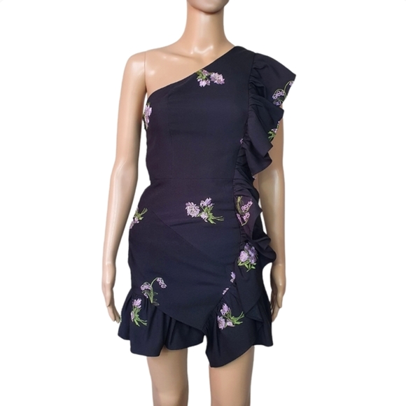 NWOT Sheike embroided floral mini peplum dress Sze 6 Black bodycon ruffle - Picture 5 of 11